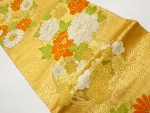 丸文に菊・牡丹・梅模様織出し袋帯